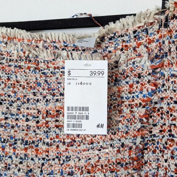 NWT H&M Textured Weave Wrap‎ Over Knee Length Skirt Red Blue Orange 6 - Picture 8 of 8